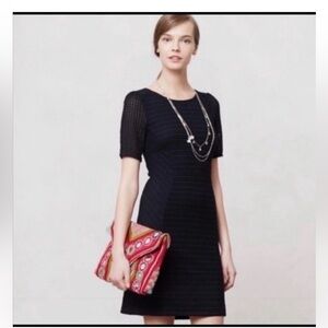 Anthropologie x Maeve Seersucker Textured Sheath Stretch Dress Navy Blue Sz M